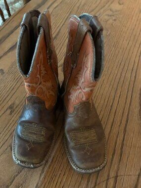 Ariat Little Kids Size 9 Orange Brown Leather cowboy boots